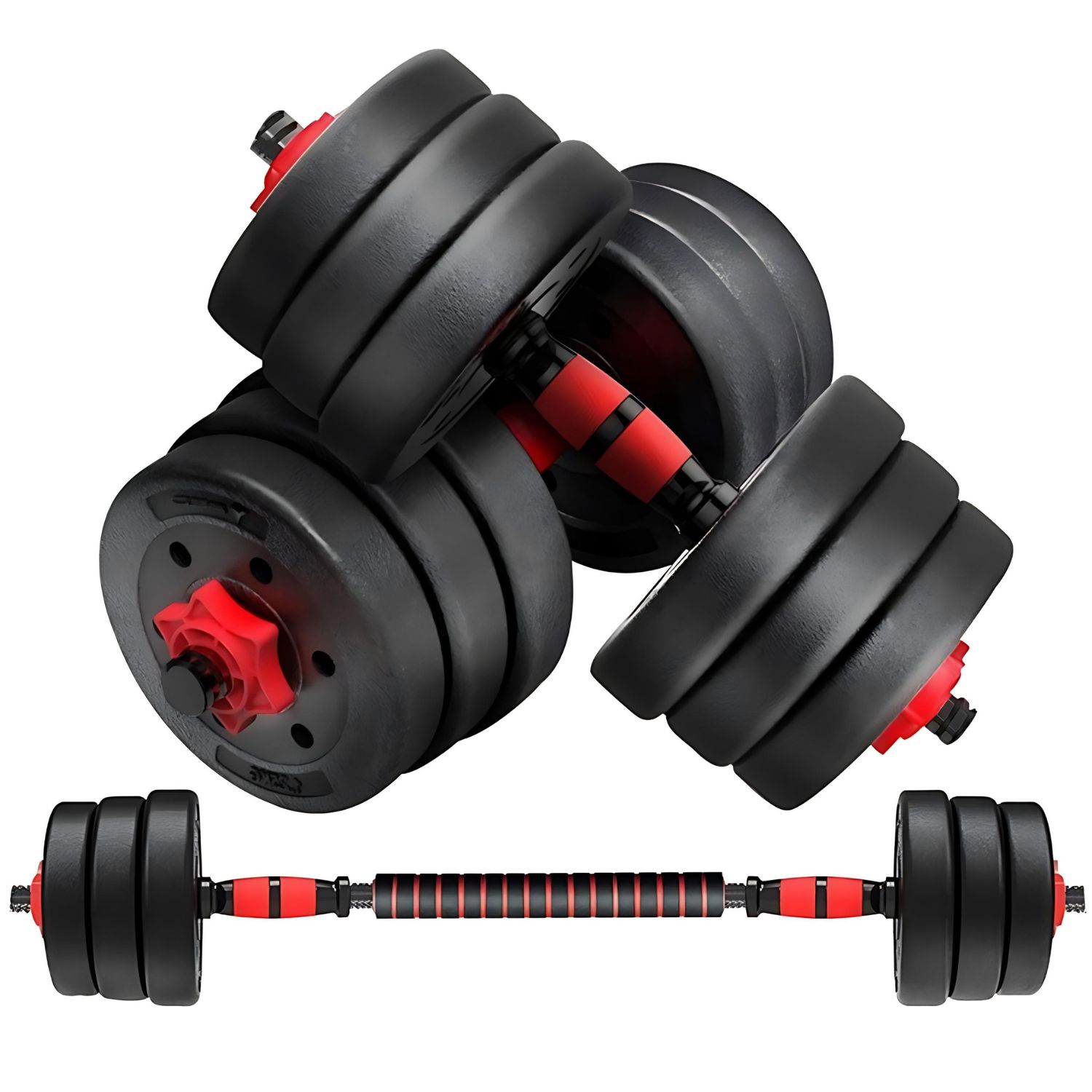 VERPEAK 15kg Rubber Coated Hand Weights Set Dumbbell Black/Red Australia