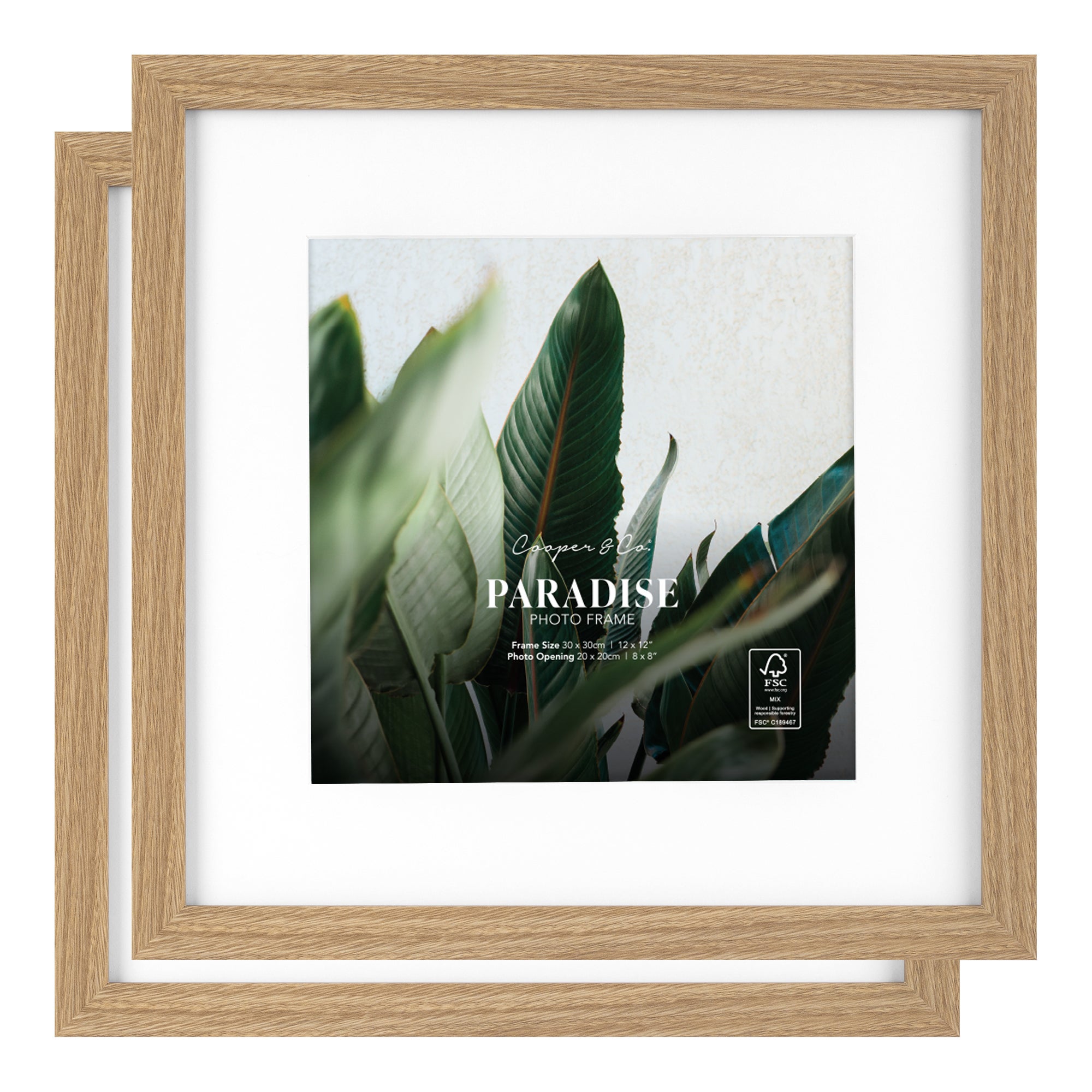 Cooper & Co. Set Of 2 30x30cm Matt to 20x20cm Oak Premium Paradise Wooden Photo Frame