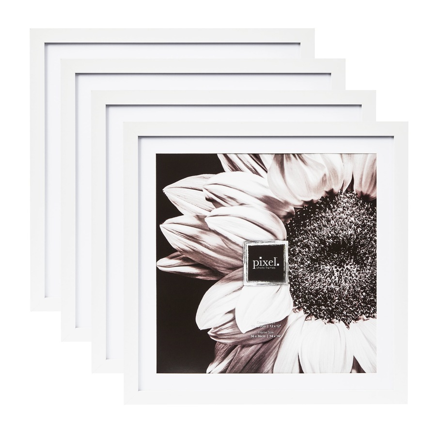 Pixel Set Of 4 14x14" Mat To 12x12" Photo Frames White