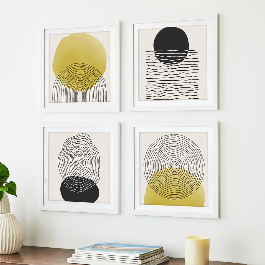 Pixel Set Of 4 14x14" Mat To 12x12" Photo Frames White