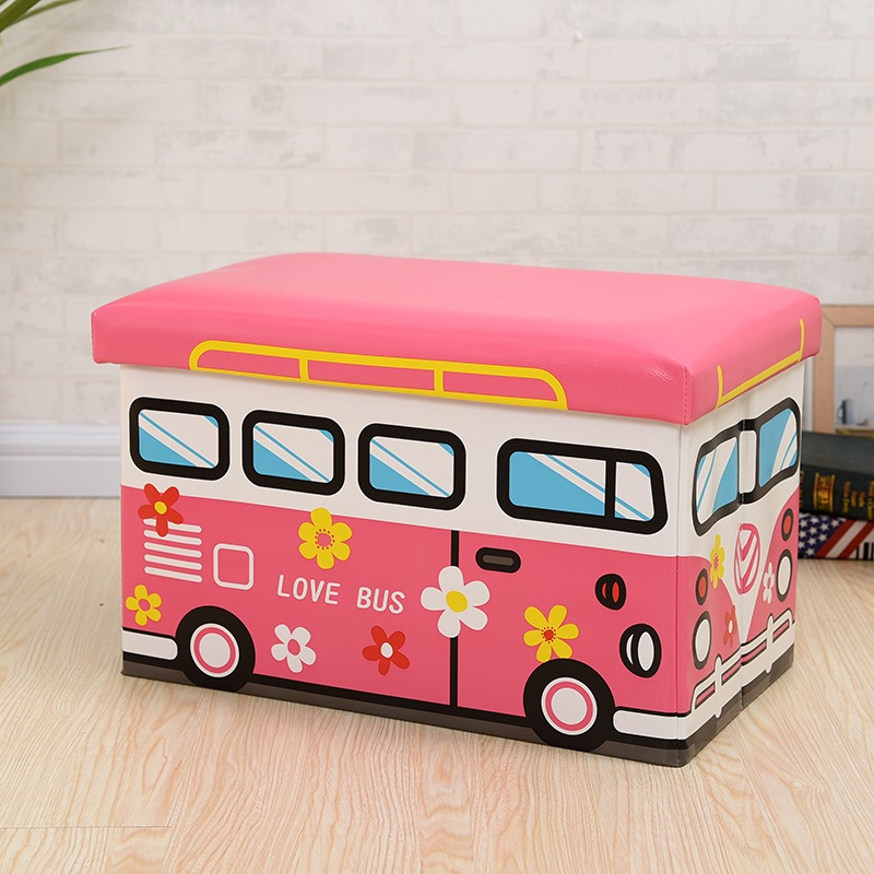 Buy Kids Foldable Storage Stool PINK LOVE BUS - MyDeal Australia