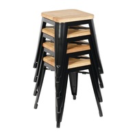 Bolero Steel Bistro Low Stool with Wooden Seatpad (Black) (Pack 4)