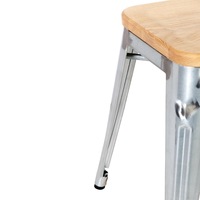 Bolero Steel Bistro Low Stool with Wooden Seatpad (Galvanised) (Pack 4)
