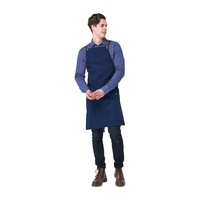 Poly Cotton Bib Apron Navy with Chocolate PU Strap Atlanta