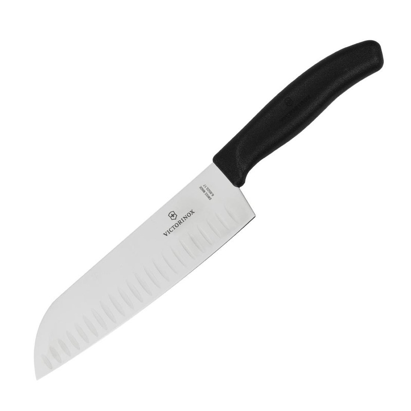 Buy Victorinox Santoku Knife Fluted Edge Wide Blade Black 17cm MyDeal