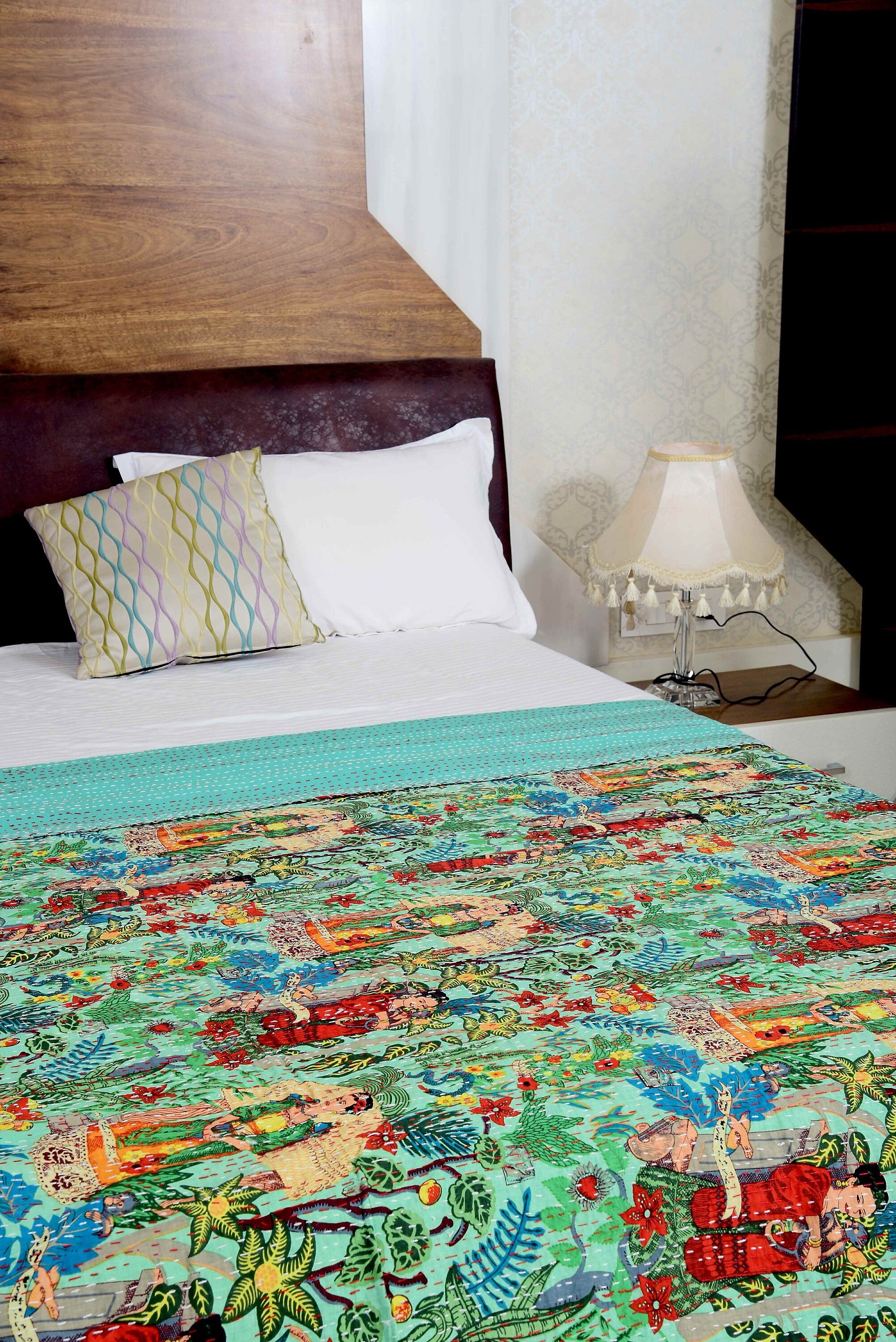 Details about   Blanket Cotton Deco Farida Kahlo Indian Throw Bedspread Kantha Reversible Quilt 