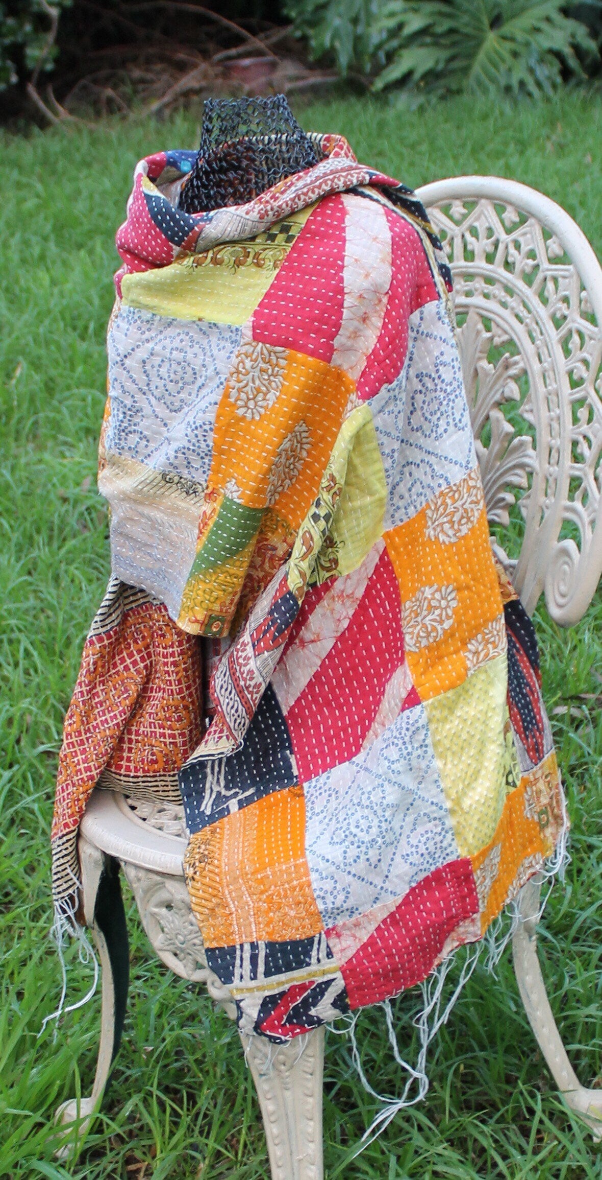Kantha Cotton Patchwork Scarf Reversible Handmade Neck Wrap Boho Stol Gypsy Linen Connections