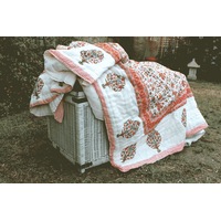 Linen Connections Vintage Handmade Kantha Floral Cotton Quilt Throw Bedspread Block Print Quilt Indian Quilt Comforter Duvet Cover Quilt