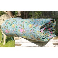 Linen Connections Vintage Handmade Kantha Floral Cotton Quilt Throw Bedspread Block Print Quilt Indian Quilt Comforter Duvet Cover Quilt