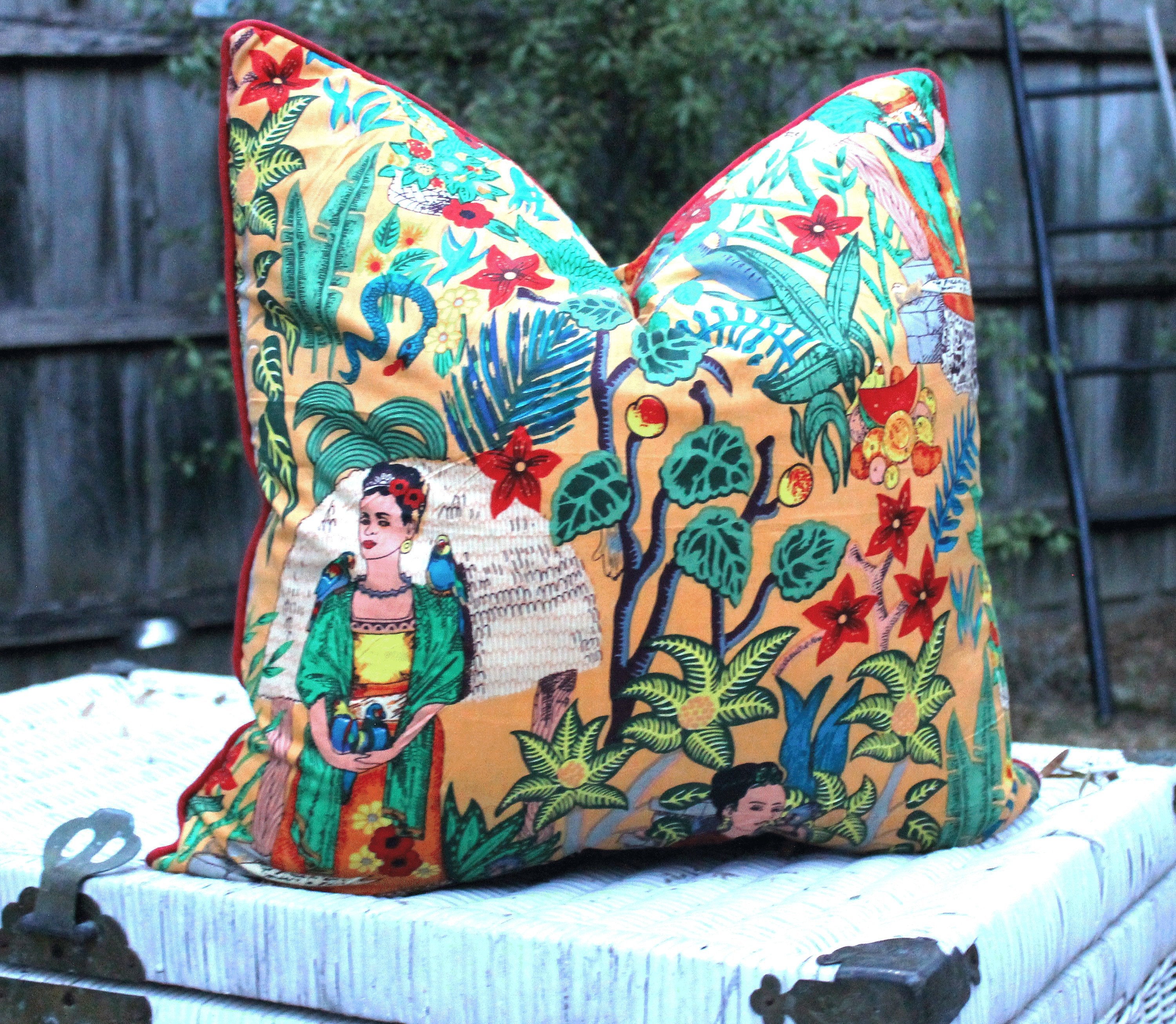 Mexican Painter Pillow Case, Frida Floral Decorative Cushion, Jungle Plants Mexican Painter Art Garden Country Mexico Muertes Cushion