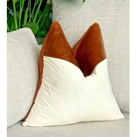 Mudcloth Pillow Cover Genuine Leather Stripe Patch Authentic Tan Leather cushion, striped cushion, Leather cushion pillow case