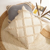 Tassels Cushion Cover 50*50 cm Beige Pillow Cover Handmade Boho rustic decor cream Moroccan Cushions Hand Tufted Cushion