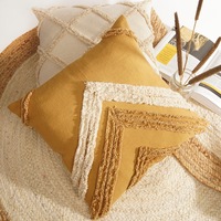 Tassels Cushion Cover 50*50 cm Beige Pillow Cover Handmade Boho rustic decor cream Moroccan Cushions Hand Tufted Cushion