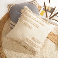 Tassels Linen Cushion Cover 50*50 cm Beige Pillow Cover Handmade Boho rustic decor cream Moroccan Cushions Hand Tufted Cushion