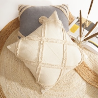 Tassels Linen Cushion Cover 50*50 cm Beige Pillow Cover Handmade Boho rustic decor cream Moroccan Cushions Hand Tufted Cushion