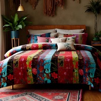 Velvet Frida Kantha Quilt Cotton Quilt Patchwork Quilt Handamade Red Velvet Quilt Floral Quilt Comforter Bedspread Blanket Bedcover Indian - 005