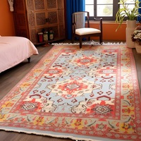 Vintage Pastel Medallion Rug � 120x180cm Soft Blue & Terracotta Flatweave