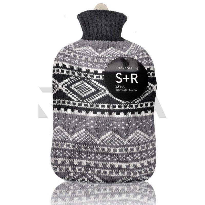 Hot Water Bottle with Cover Winter Warm Heat Designer Cover 2L Star + Rose