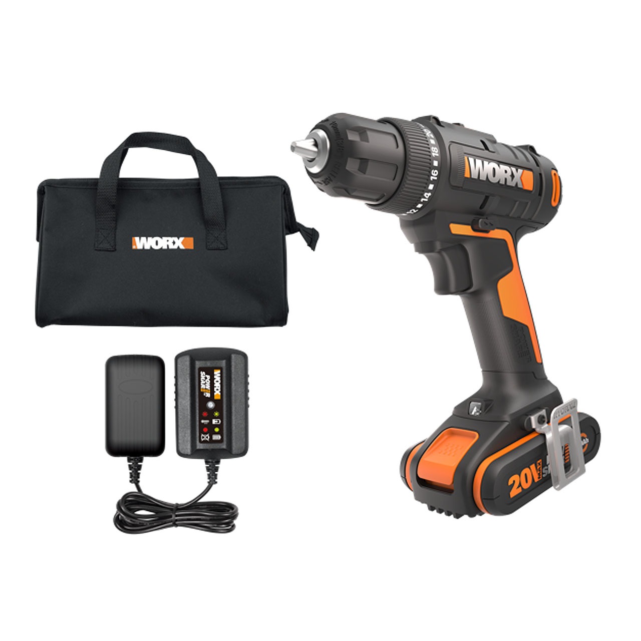 WORX 20V Cordless 10mm Drill Driver Skin w/ POWERSHARE Battery & Charger