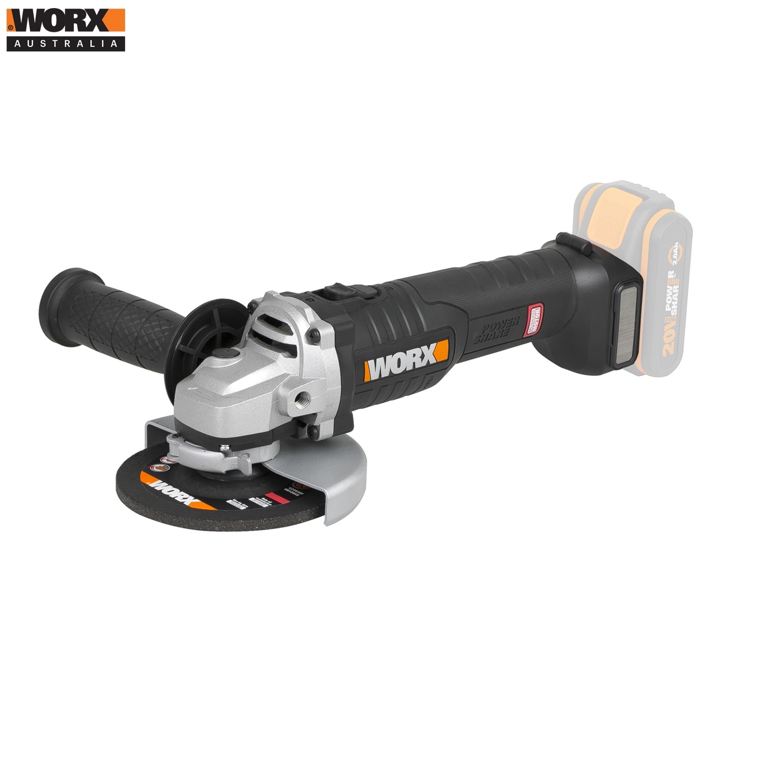 WORX 20V Cordless 125mm Brushless Angle Grinder Skin POWERSHARE Battery / Charger not