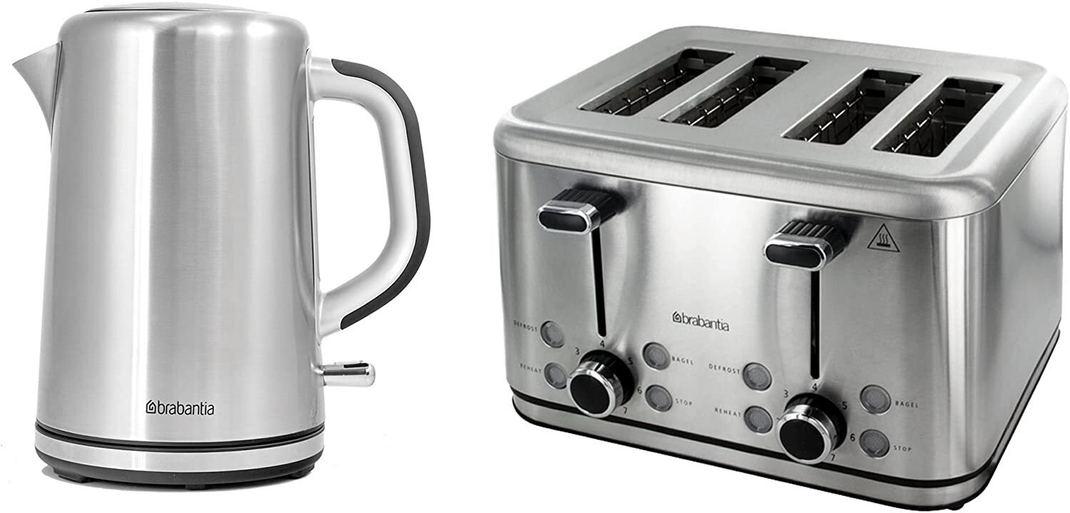 Brabantia 1.7L Kettle and 4-Slice Toaster Set - Stainless Steel