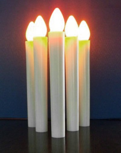 10 x Battery Taper Stick White Candle - Natural Flame Light Colour - Candelabra and/or Hand held