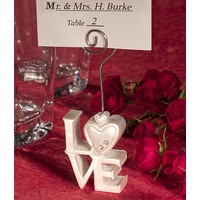 10 x White LOVE Letter Name Card Place Silver Stand - Wedding Table Bomboniere