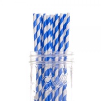 100 Pack Blue White Stripe Biodegradable Paper Drinking Straws Birthday Party Cafe Take Away