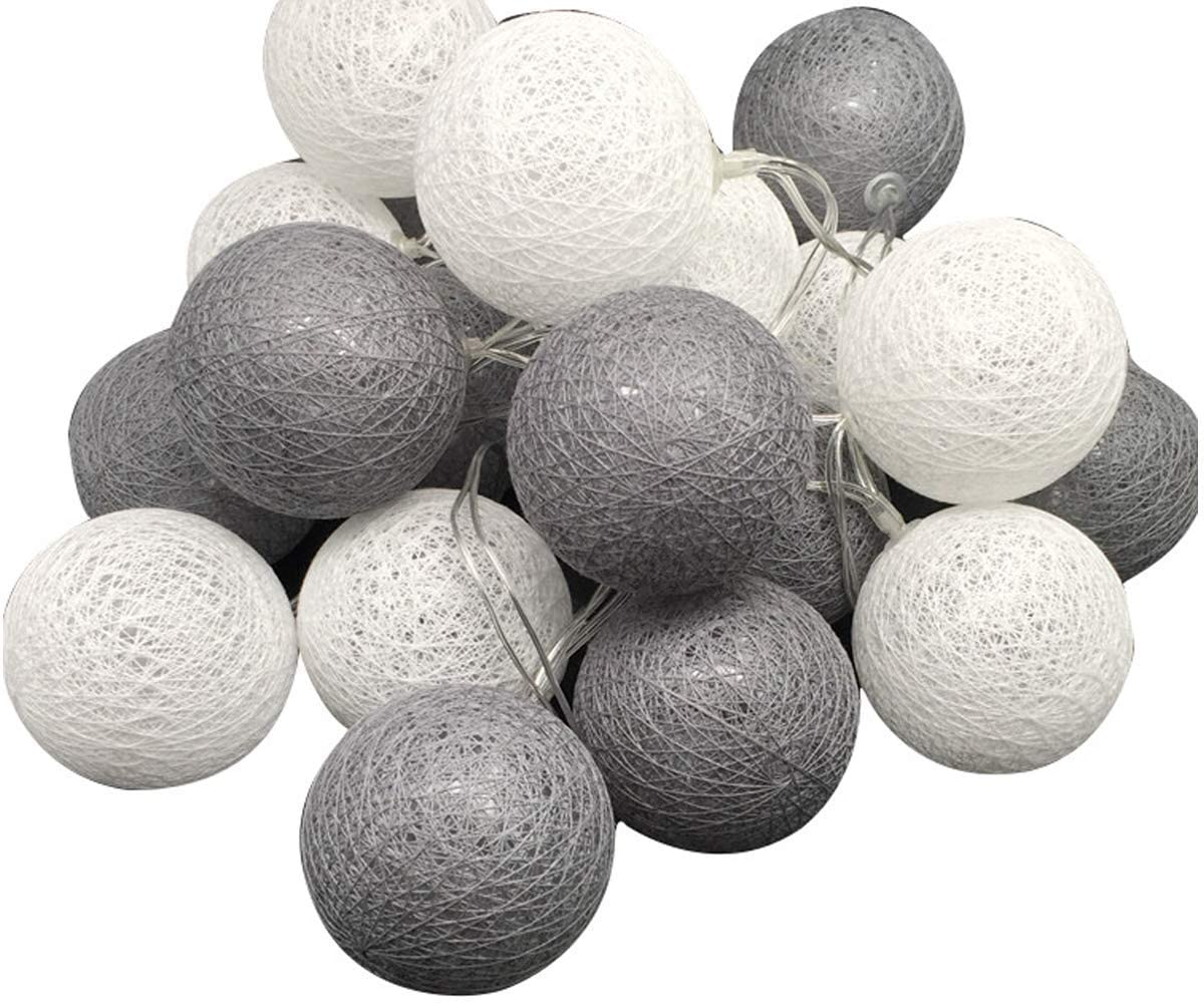 20 Grey n White Ball LED Fairy Lights 2 metre - battery power - party table room decoration