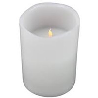 5 x Pillar Block White LED Battery Candle - Natural Amber Flame Colour