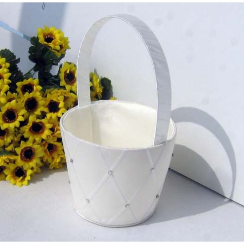 Buy Diamond Ribbon Wedding Flower Girl Basket White Satin MyDeal