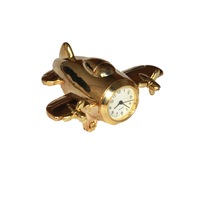 Gold Aeroplane Clock Desktop Mantel Plane
