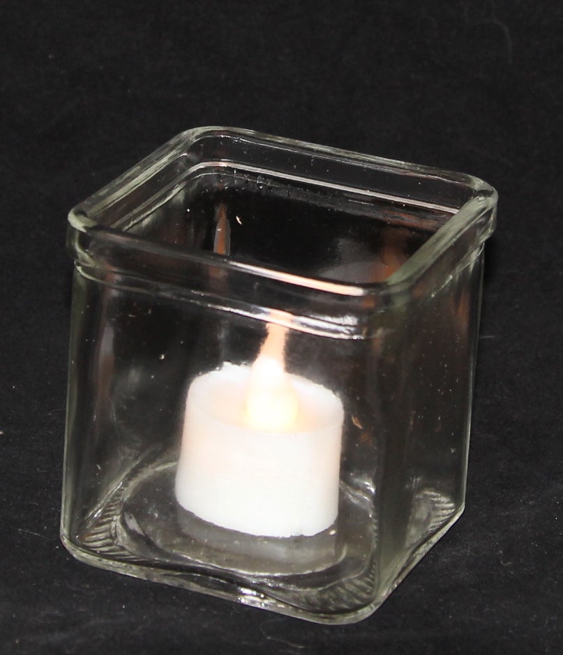 10 x Large Clear Glass Square Tealight Candle Holder 7.5cm