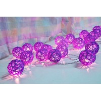 20 Purple Rattan Ball battery string LED - party birthday event outdoor decoration