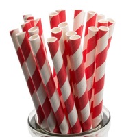 20 Red White Stripe Biodegradable Paper Drinking Straws Birthday Party Cafe Take Away