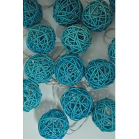 Turq Rattan Ball Party LED Lights - 20 Bulb battery string