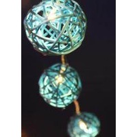 Turquoise Blue Cane Rattan Ball Night Fairy Lights - 30 Bulbs - Mains Power