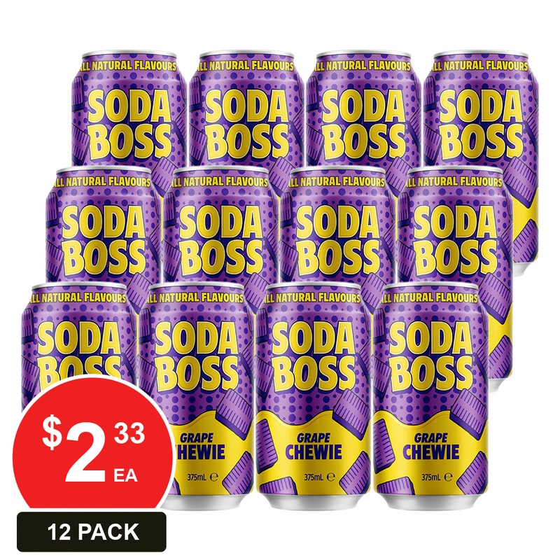 Buy SODA BOSS 375ML CANS GRAPE CHEWIE 12 PACK MyDeal