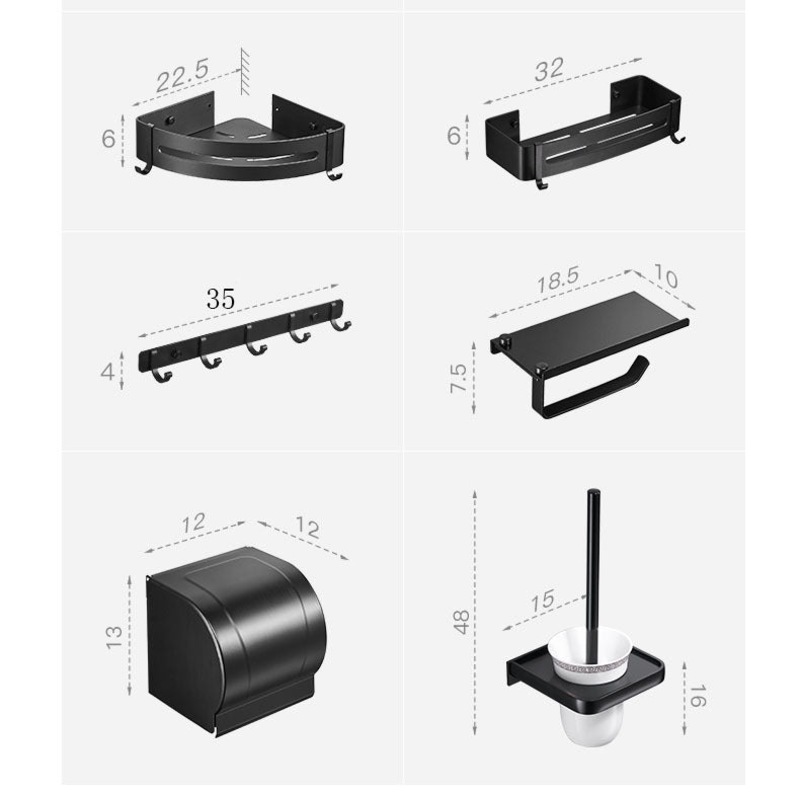 Lecluse Bathroom Accessories Black Set Towel Rack Shelf Storage Hand Rail Caddy Buy Shower Bath Caddies 9343230105079