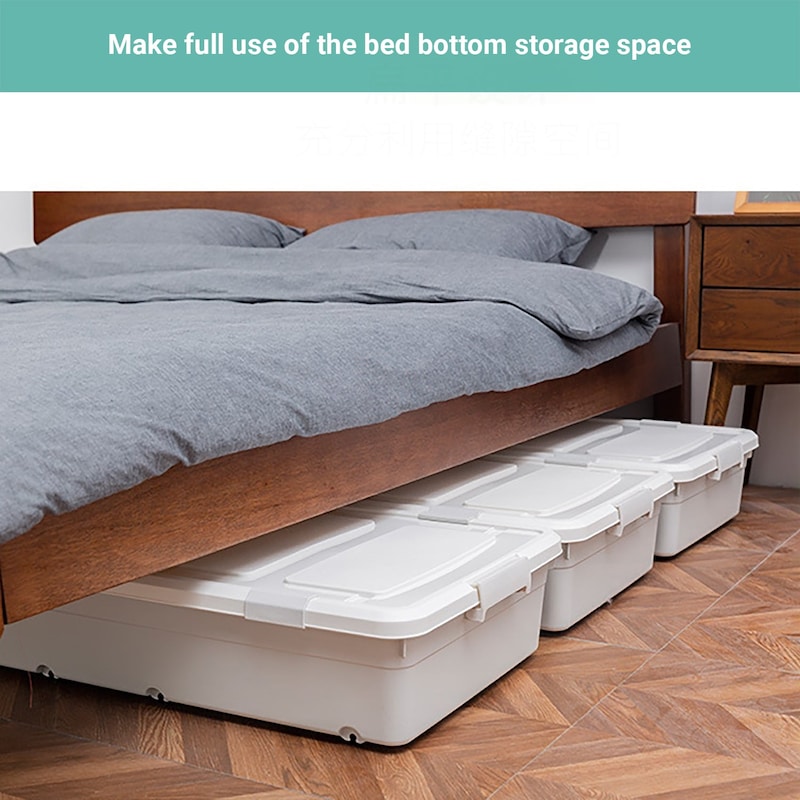 Lecluse Bed Bottom Storage Box Under-Bed Case Container Organizer Pully ...