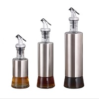 Wasel Kitchen Oil Dispenser Olive Vinegar Pourer Stainless Steel Glass Bottle