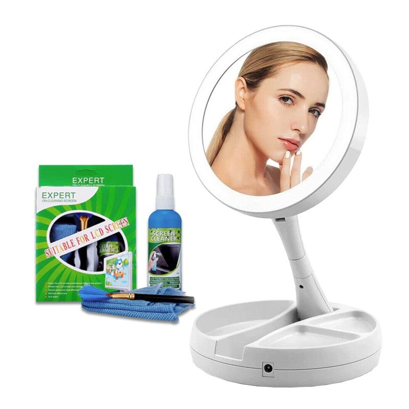 KIISS 10X Double Side Makeup Mirror Magnifying Folding Beauty with LED Light Bathroom