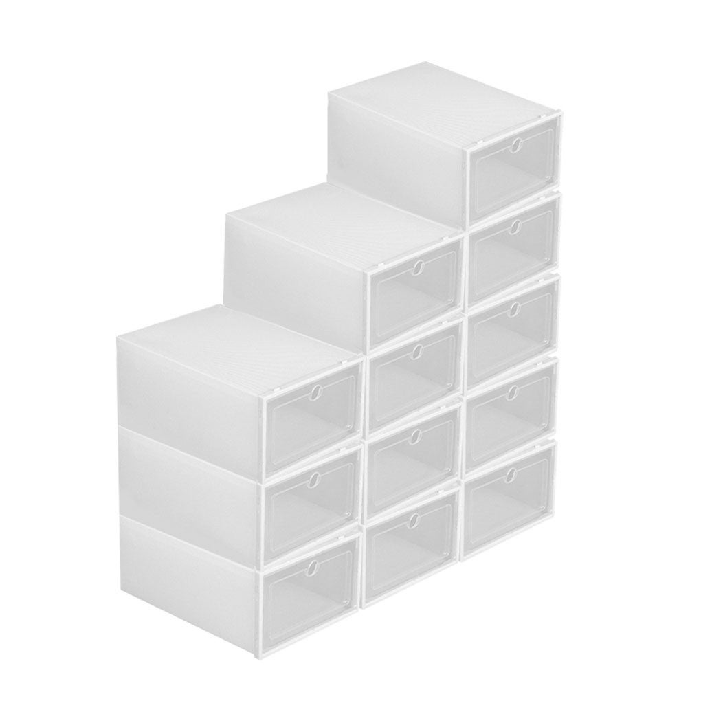 12Pcs Shoe Display Cases Box Rack Large Storage Cabinet Plastic Boxes Oragniser Drawer White