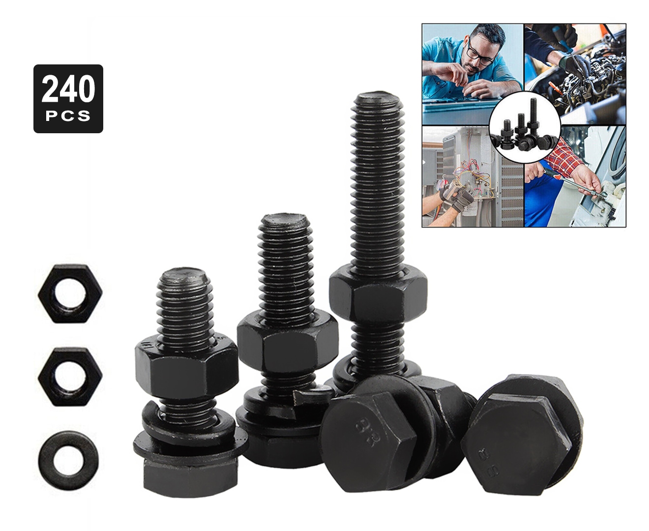 Buy 240PCS M4 M5 M6 M8 M10 Button Head Hex Socket Cap Screws Bolts Nuts ...