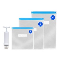 24pcs Reusable Food Storage Freezer Kitchen Vacuum Fresh Seal Bags Pump