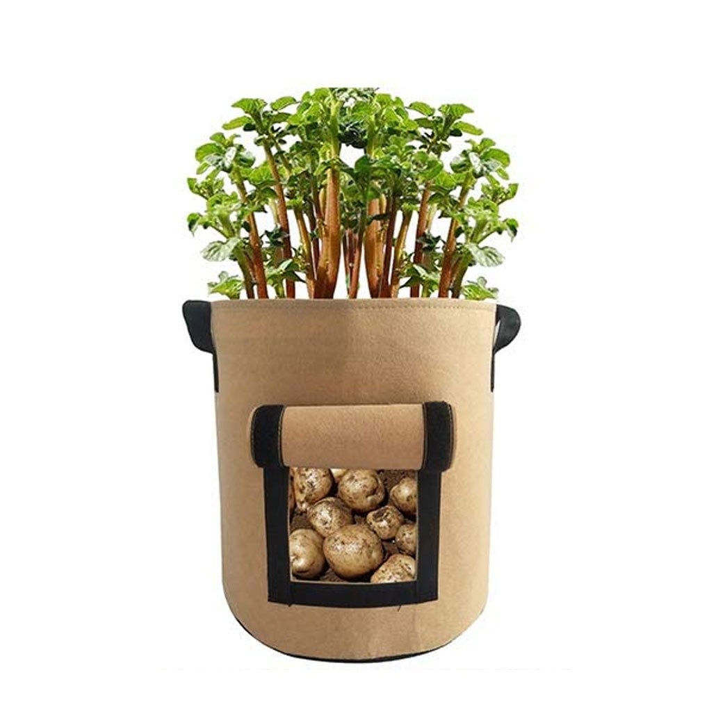 4 Gallon Brown Potato Grow Planter Container Bag Pouch Root Planting Pot Side Window Breathable