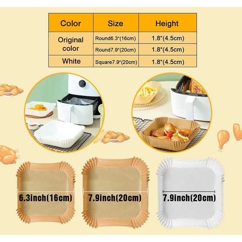 100 PCS Air Fryer Disposable Paper Liner 7.9Inch/ 20cm Non-stick Baking  Paper for Air Fryer Oil-proof Water-proof Parchment for Baking Roasting
