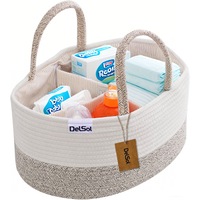 DelSol Diaper Caddy Organizer Large Cotton Rope Nursery Baby Basket Storage Bag Beige & White
