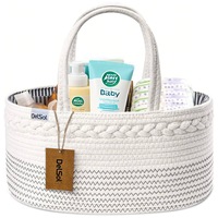 DelSol Diaper Caddy Organizer Large Cotton Rope Nursery Baby Basket Storage Bag Gray & White