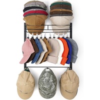 DelSol Hat Rack for 45 Baseball Caps with 10 Clips 3 Tier Hat Organizer Wall Mounted Hat Hanger Metal Hat Holder Closet Organizer for Storage